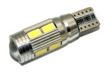 00591 Лампа светодиодная Т10 (W2,1-9,5d) белая, 10 SMD диодов, CANBUS обманка, 12v 