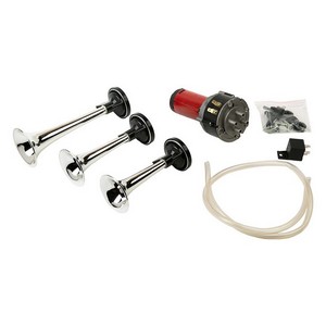 14690 Сигнал звуковой 3-х рожковый с компрессором 12V, хром