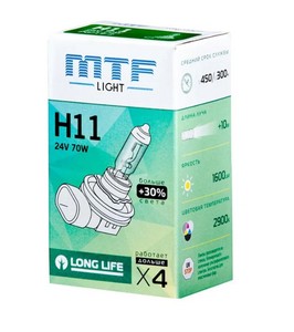 11073 Галогенная лампа автомобильная MTF light 24V H11 70W LONG LIFE