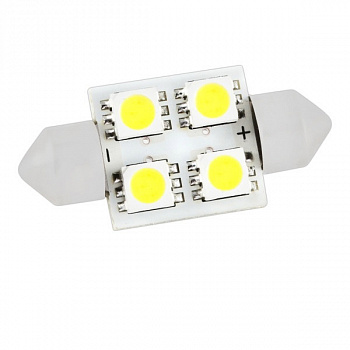 00474 Лампа светодиодная 11-31 (SV8,5) 4 SMD 5050 диода (RS-234), белая, 12v  (мин.заказ 10шт)