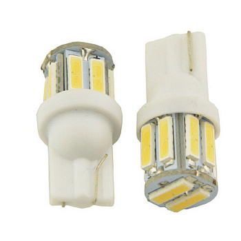 00435 Лампа светодиодная Т10 (W2,1-9,5d) белая, 10 SMD 7020 диодов 12V (мин.заказ 10шт)