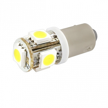 00451 Лампа светодиодная Т8.5 (BA9s) белая, 5 SMD 5050 диодов (с цоколем) 12V  