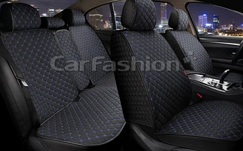 18489 Накидки комплект Carfashion «LINEN CUBE PLUS» черный/черный/синий