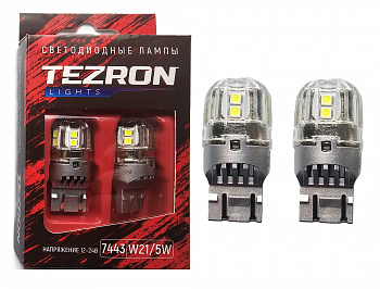 18591 Светодиодные лампы TEZRON LED 7443 / W21/5W 12-24В, 4Вт, 400Лм, 6500К, 2шт, TZR00116
