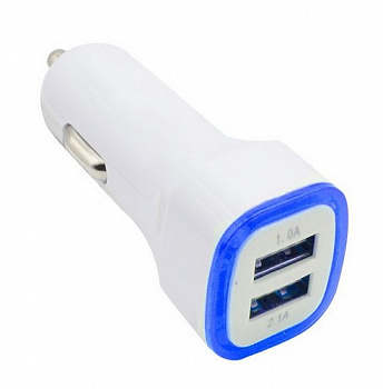 17999 Зарядное устройство 2USB (2.1А) белый с синей подсветкой   z349