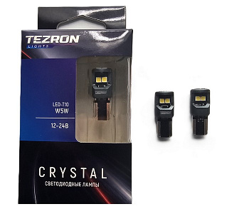 18622 Светодиодные лампы TEZRON CRYSTAL T10 W5W, 6x3030SMD 12-24В, 2.2Вт, 230Лм, 6000К, 2шт, TZR0021