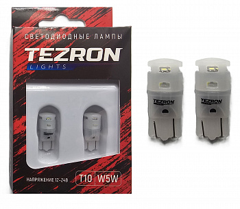 18595 Светодиодные лампы TEZRON LED T10 / W5W 12-24В, 1.3Вт, 120Лм, 6500К, 2шт, TZR00120