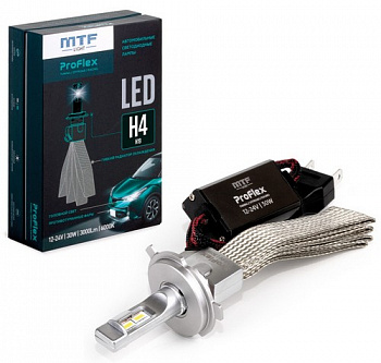 16766 Набор светодиодных ламп MTF ProFLEX H4/H19, 12-24V, 60W, 6000LM, 6000K, гибкий радиатор