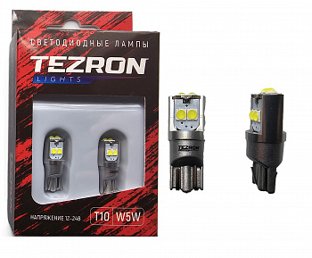 18601 Светодиодные лампы TEZRON LED T10 / W5W 12-24В, 2Вт, 240Лм, 6500К, 2шт, TZR00126
