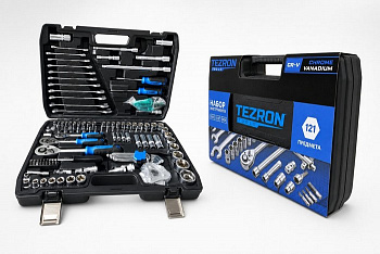 18506 Набор инструмента TEZRON 121 предмет 1/2", 1/4", 3/8", 6-гранный 