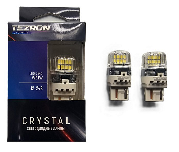18615 Светодиодные лампы TEZRON CRYSTAL 7440 W21W, 16x2835SMD 12-24В, 620Лм, 6000К, 2шт, TZR00211
