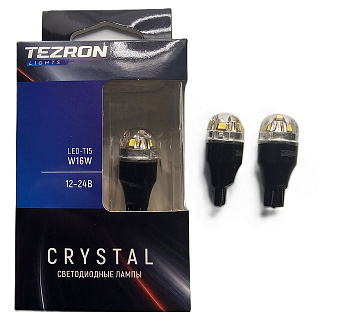 18618 Светодиодные лампы TEZRON CRYSTAL T15 W16W, 5x2835SMD 12-24В, 1.4Вт, 150Лм, 6000К, 2шт, TZR002