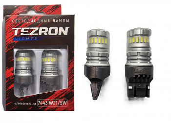 18590 Светодиодные лампы TEZRON LED 7443 / W21/5W 12-24В, 5Вт, 500Лм, 6500К, 2шт, TZR00115